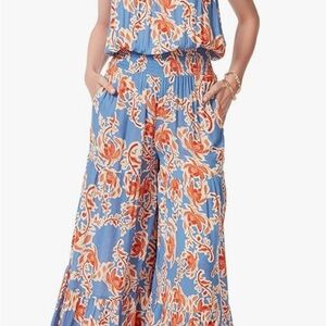 Jessica Simpson Vibrant Wide Leg Jumpsuit in Blue and Orange